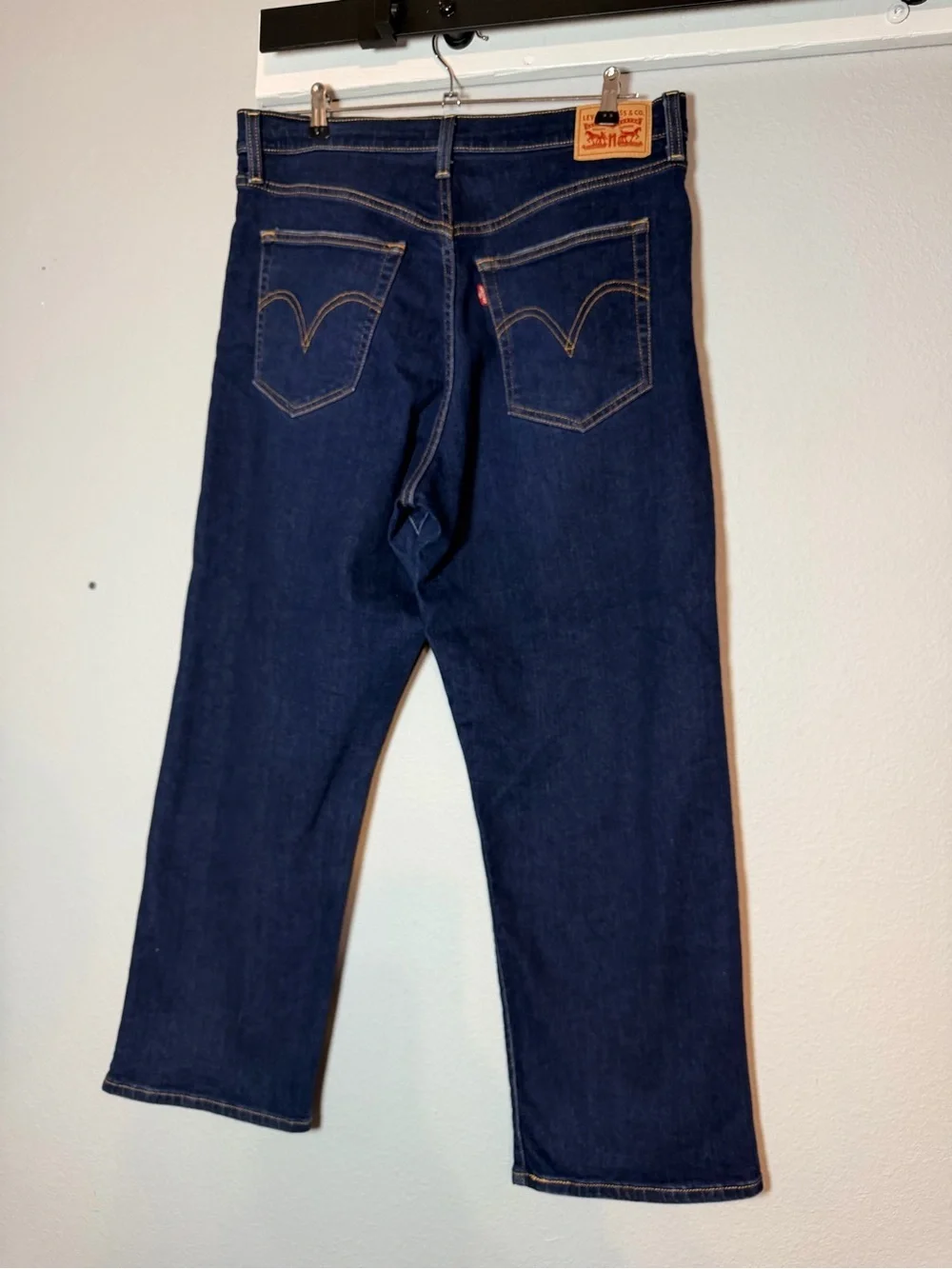 Levi's Women's Ribcage Straight Ankle Jeans 32 Dark Wash Distressed High Rise